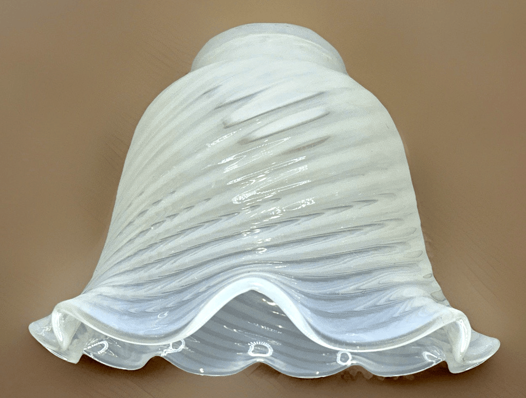 Pearly Opalescent Glass Lamp Shade Frilly Ruffled Rim 5" Diameter 2 1/4" Rim - AntiquesEtceteraPearly Opalescent Glass Lamp Shade Frilly Ruffled Rim 5" Diameter 2 1/4" RimUnbrandedAntiquesEtcetera