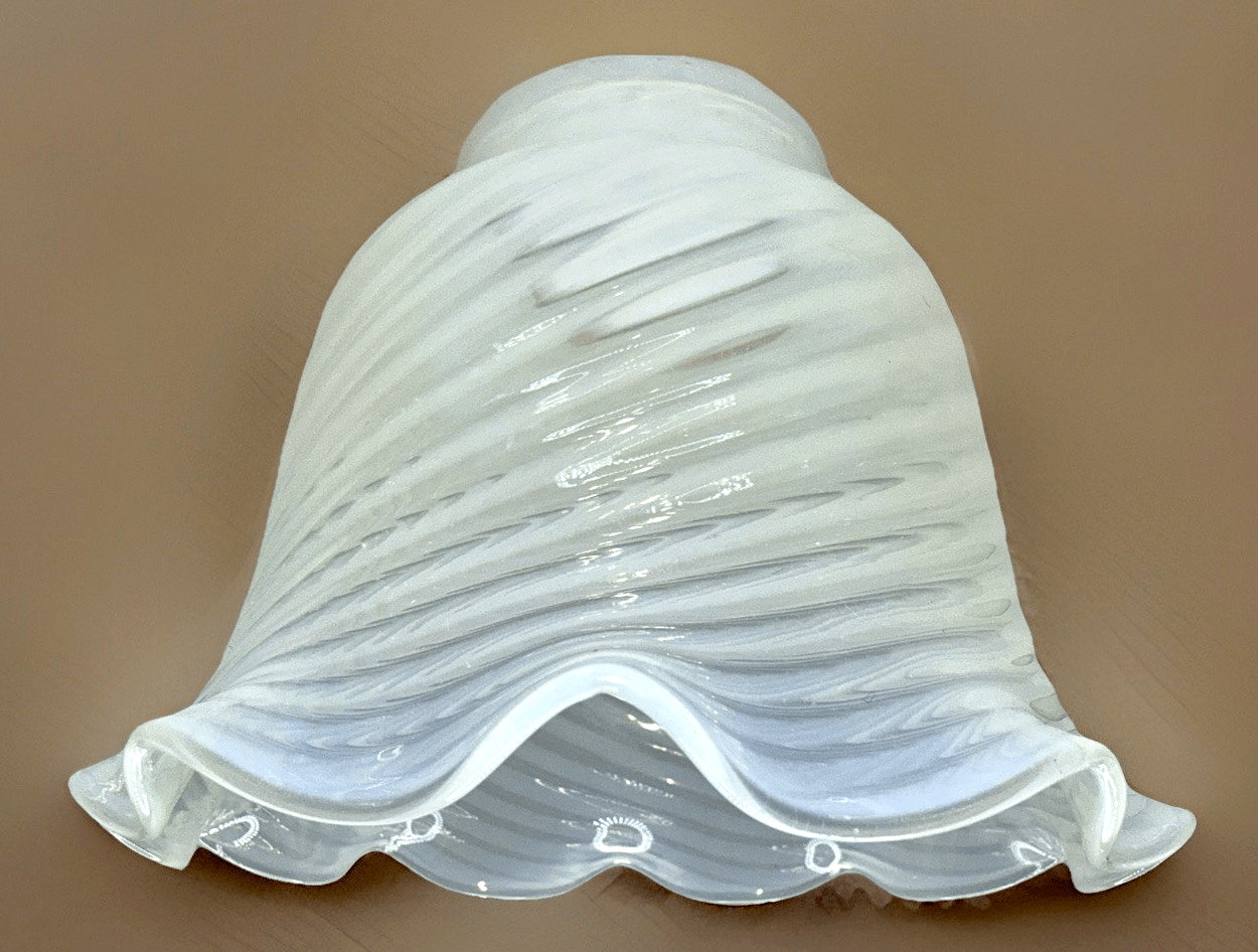 Pearly Opalescent Glass Lamp Shade Frilly Ruffled Rim 5" Diameter 2 1/4" Rim - AntiquesEtceteraPearly Opalescent Glass Lamp Shade Frilly Ruffled Rim 5" Diameter 2 1/4" RimUnbrandedAntiquesEtcetera