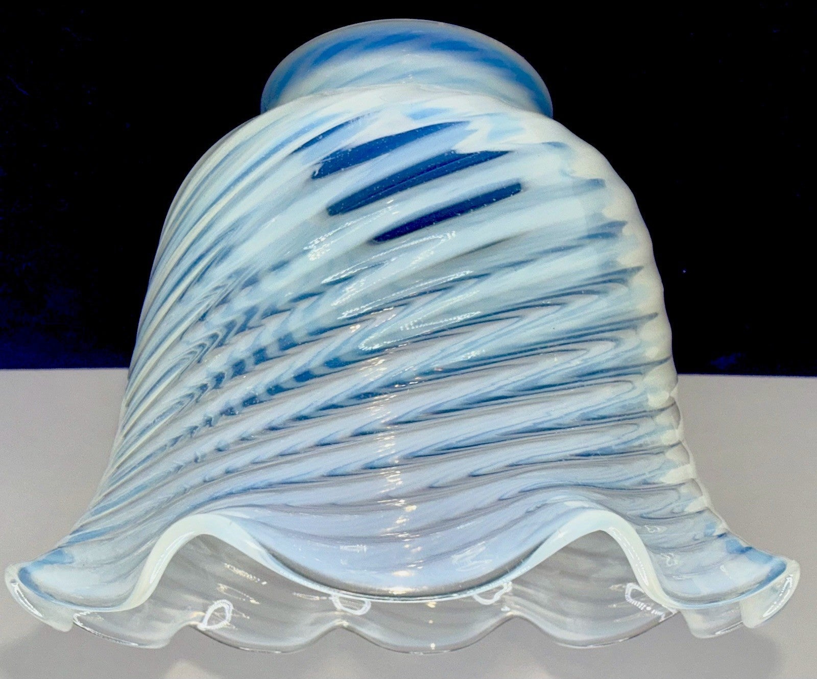 Pearly Opalescent Glass Lamp Shade Frilly Ruffled Rim 5" Diameter 2 1/4" Rim - AntiquesEtceteraPearly Opalescent Glass Lamp Shade Frilly Ruffled Rim 5" Diameter 2 1/4" RimUnbrandedAntiquesEtcetera
