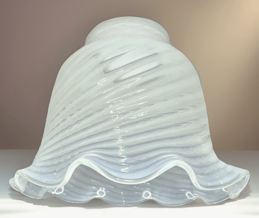 Pearly Opalescent Glass Lamp Shade Frilly Ruffled Rim 5" Diameter 2 1/4" Rim - AntiquesEtceteraPearly Opalescent Glass Lamp Shade Frilly Ruffled Rim 5" Diameter 2 1/4" RimUnbrandedAntiquesEtcetera