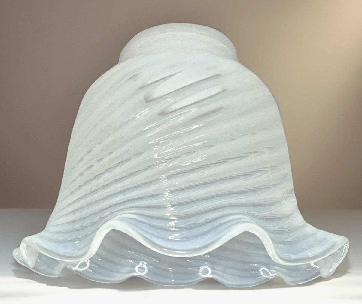 Pearly Opalescent Glass Lamp Shade Frilly Ruffled Rim 5" Diameter 2 1/4" Rim - AntiquesEtceteraPearly Opalescent Glass Lamp Shade Frilly Ruffled Rim 5" Diameter 2 1/4" RimUnbrandedAntiquesEtcetera