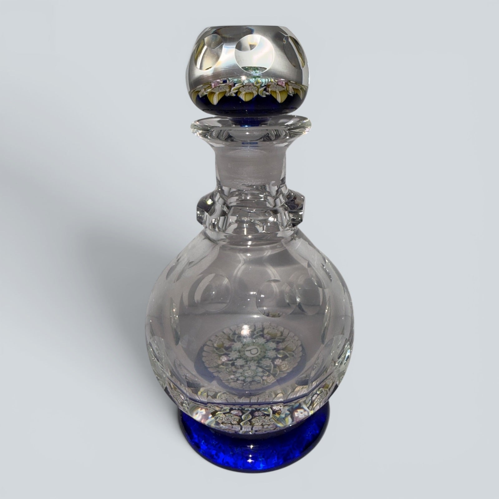 Perthshire Spoke Millefiori Inkwell Paperweight - Signed - with Cobalt Blue BaseAntiquesEtcetera