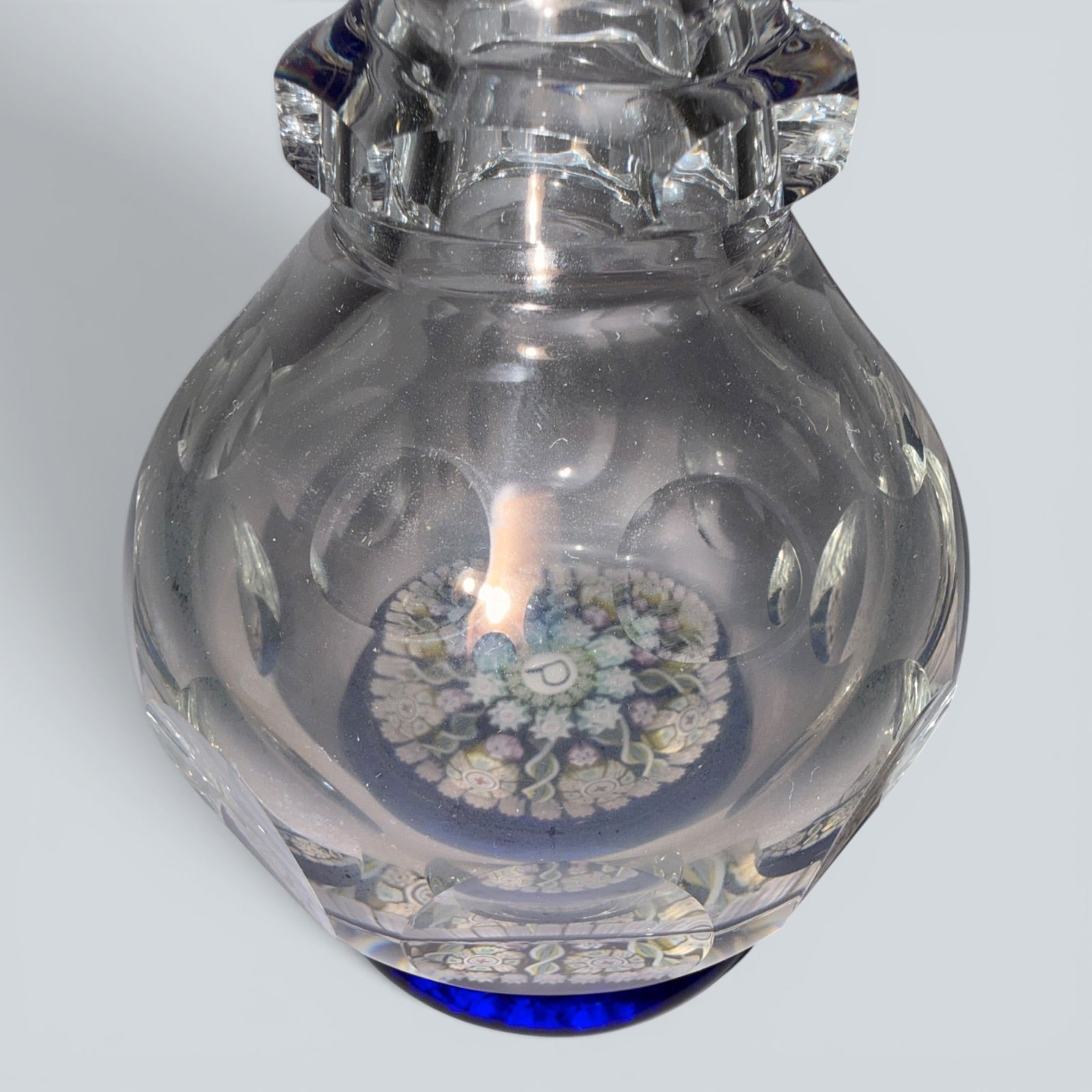 Perthshire Spoke Millefiori Inkwell Paperweight - Signed - with Cobalt Blue BaseAntiquesEtcetera