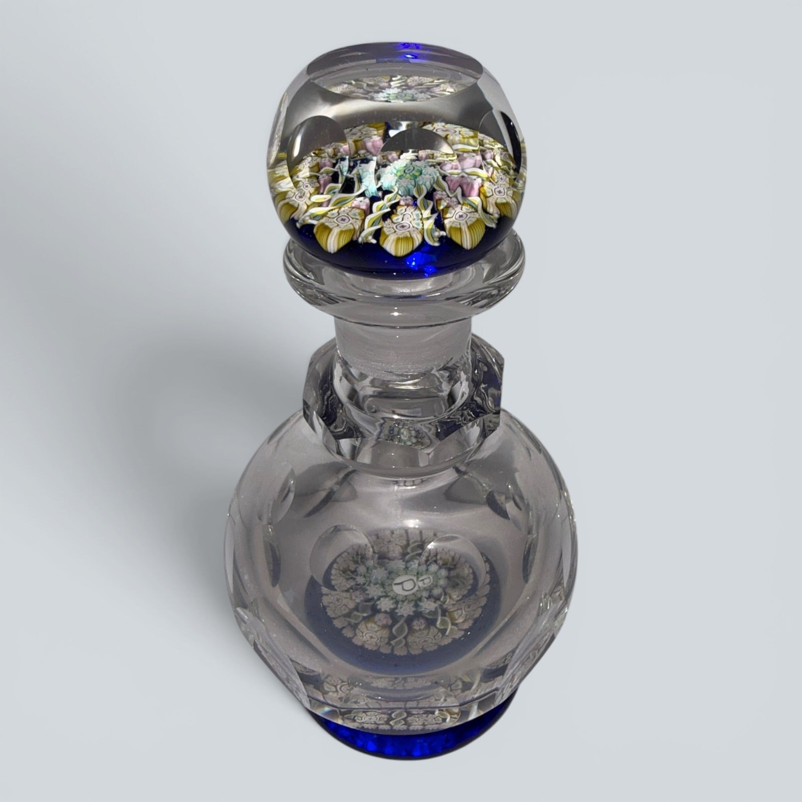 Perthshire Spoke Millefiori Inkwell Paperweight - Signed - with Cobalt Blue BaseAntiquesEtcetera