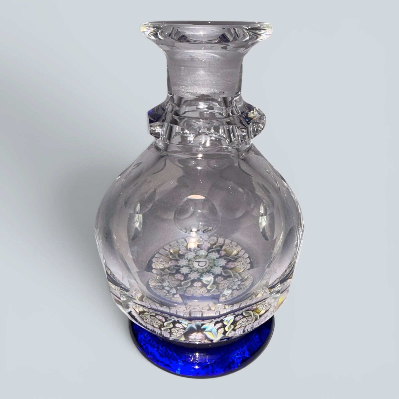 Perthshire Spoke Millefiori Inkwell Paperweight - Signed - with Cobalt Blue BaseAntiquesEtcetera