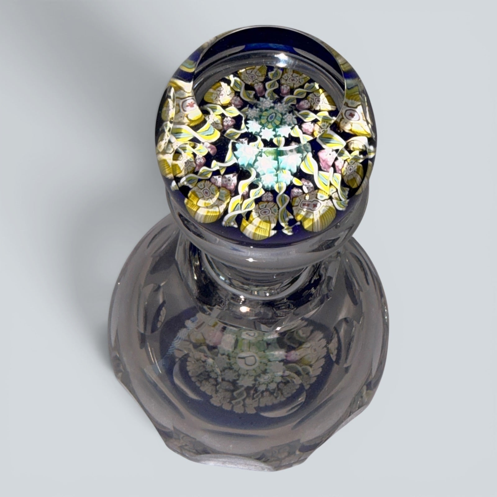 Perthshire Spoke Millefiori Inkwell Paperweight - Signed - with Cobalt Blue BaseAntiquesEtcetera