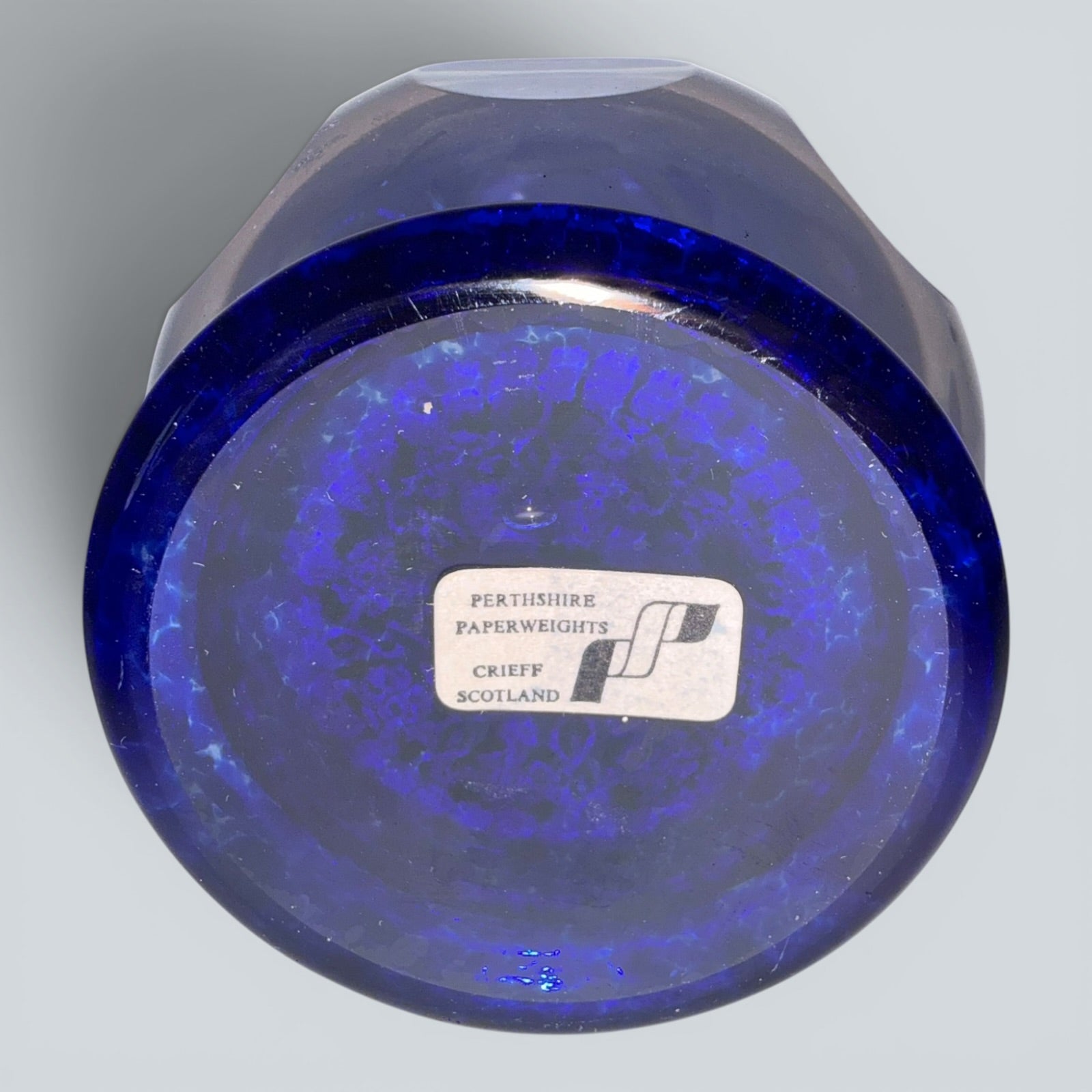 Perthshire Spoke Millefiori Inkwell Paperweight - Signed - with Cobalt Blue BaseAntiquesEtcetera