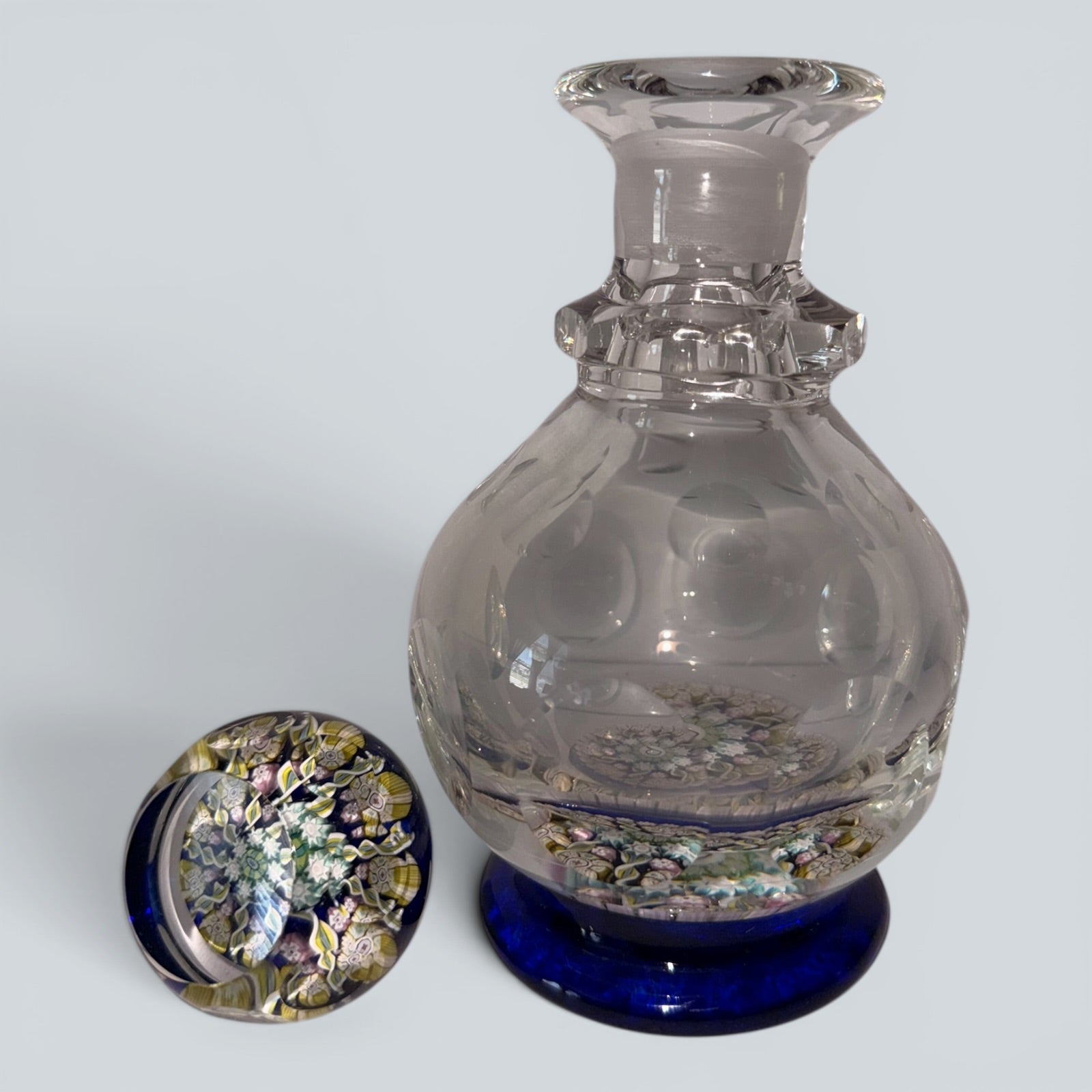 Perthshire Spoke Millefiori Inkwell Paperweight - Signed - with Cobalt Blue BaseAntiquesEtcetera
