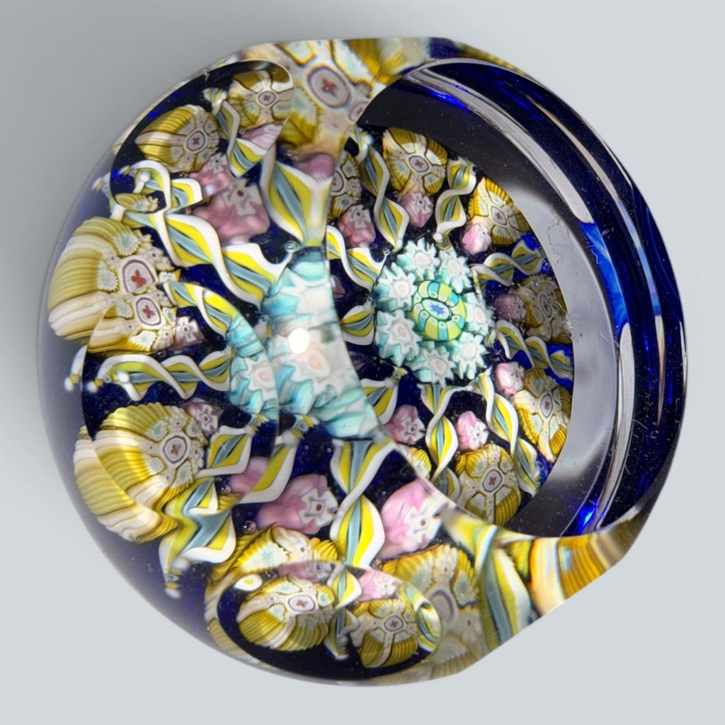 Perthshire Spoke Millefiori Inkwell Paperweight - Signed - with Cobalt Blue BaseAntiquesEtcetera
