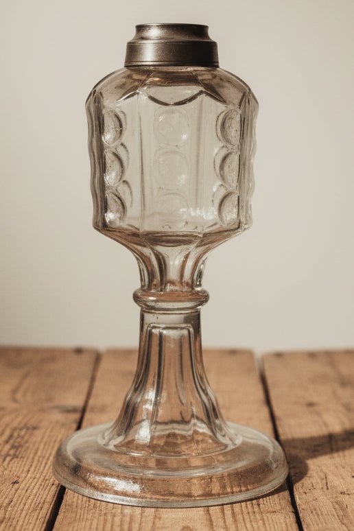 Petite Whale Oil Lamp Boston and Sandwich Glass Octagonal Thumbprint PanelsAntiquesEtcetera