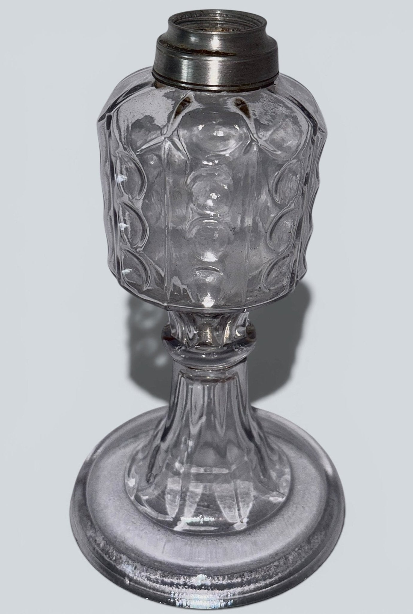 Petite Whale Oil Lamp Boston and Sandwich Glass Octagonal Thumbprint PanelsAntiquesEtcetera