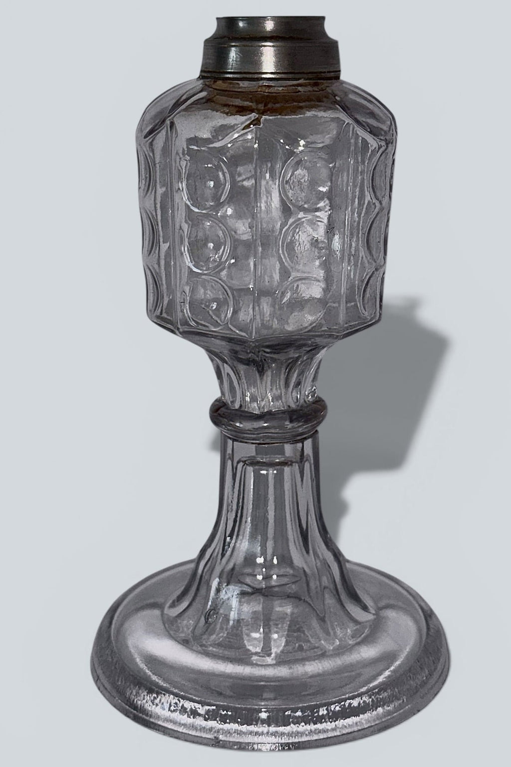 Petite Whale Oil Lamp Boston and Sandwich Glass Octagonal Thumbprint PanelsAntiquesEtcetera