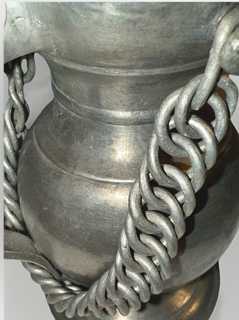 Pewter Creamer Syrup Flagon w/ Touchmarks / Lorenzo Della Bianca Acorns & Chain - AntiquesEtceteraPewter Creamer Syrup Flagon w/ Touchmarks / Lorenzo Della Bianca Acorns & ChainAntiquesEtceteraAntiquesEtcetera