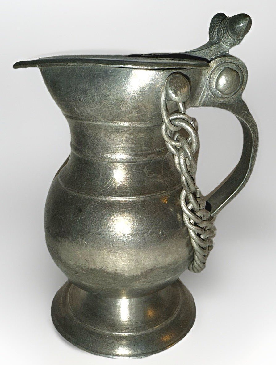 Pewter Creamer Syrup Flagon w/ Touchmarks / Lorenzo Della Bianca Acorns & Chain - AntiquesEtceteraPewter Creamer Syrup Flagon w/ Touchmarks / Lorenzo Della Bianca Acorns & ChainAntiquesEtceteraAntiquesEtcetera
