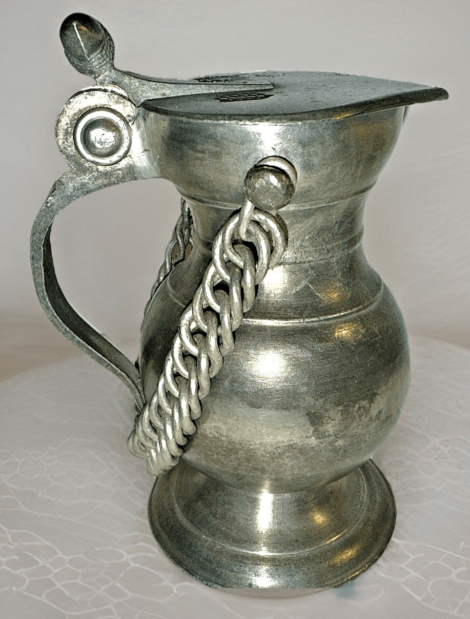 Pewter Creamer Syrup Flagon w/ Touchmarks / Lorenzo Della Bianca Acorns & Chain - AntiquesEtceteraPewter Creamer Syrup Flagon w/ Touchmarks / Lorenzo Della Bianca Acorns & ChainAntiquesEtceteraAntiquesEtcetera