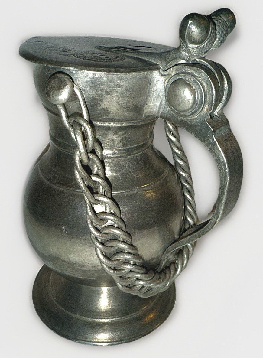 Pewter Creamer Syrup Flagon w/ Touchmarks / Lorenzo Della Bianca Acorns & Chain - AntiquesEtceteraPewter Creamer Syrup Flagon w/ Touchmarks / Lorenzo Della Bianca Acorns & ChainAntiquesEtceteraAntiquesEtcetera