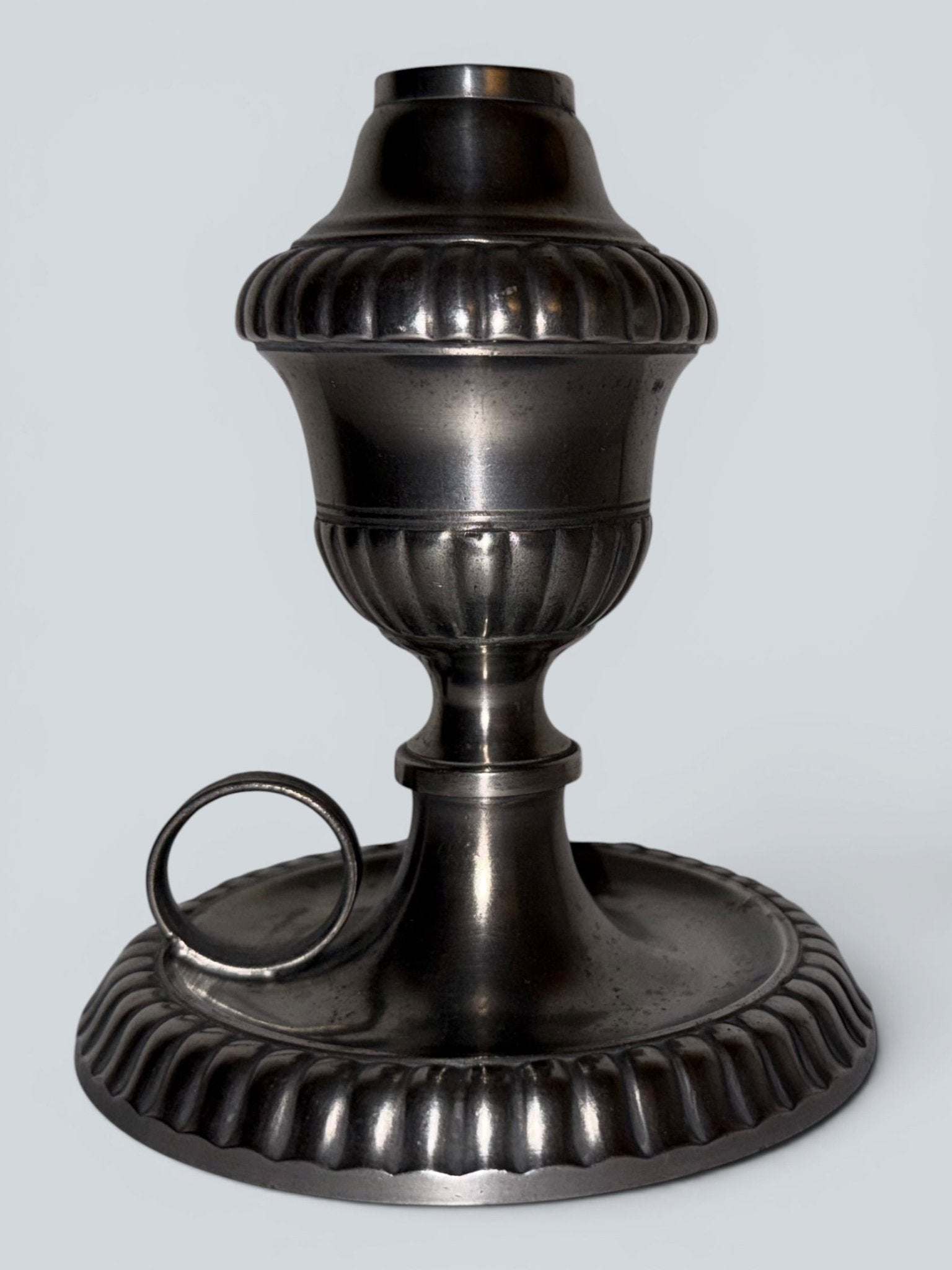 Pewter Cup and Saucer Fluid / Whale Oil Lamp w/ Double Tube Burner, Caps AntiqueAntiquesEtcetera