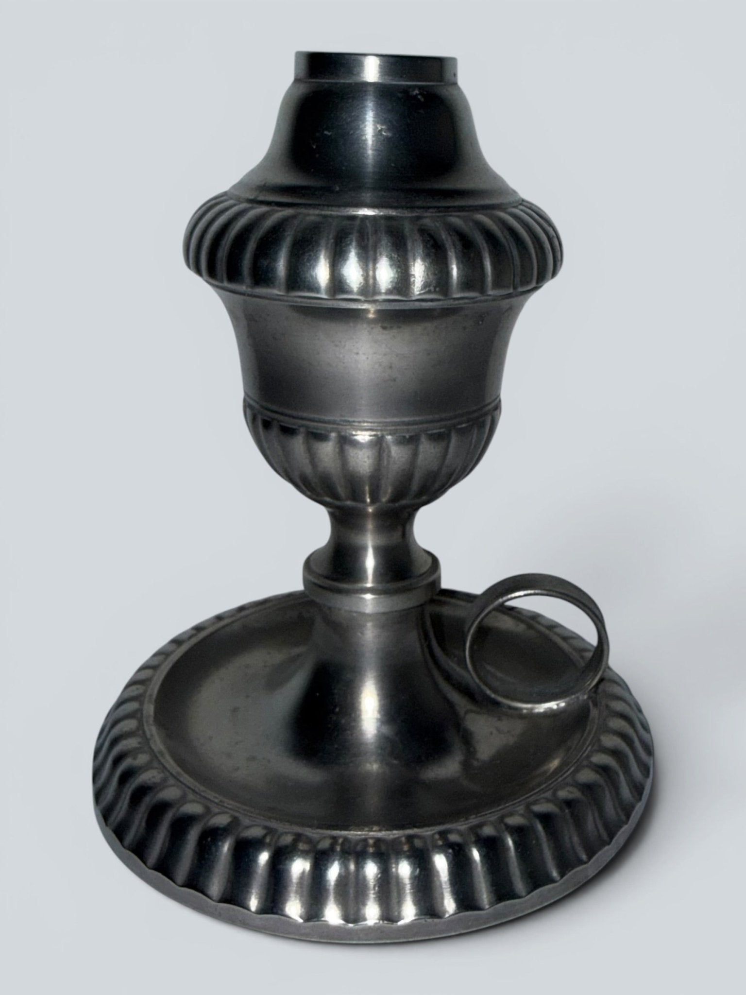 Pewter Cup and Saucer Fluid / Whale Oil Lamp w/ Double Tube Burner, Caps AntiqueAntiquesEtcetera