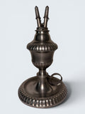 Pewter Cup and Saucer Fluid / Whale Oil Lamp w/ Double Tube Burner, Caps AntiqueAntiquesEtcetera