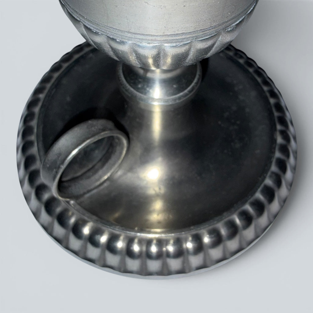 Pewter Cup and Saucer Fluid / Whale Oil Lamp w/ Double Tube Burner, Caps AntiqueAntiquesEtcetera