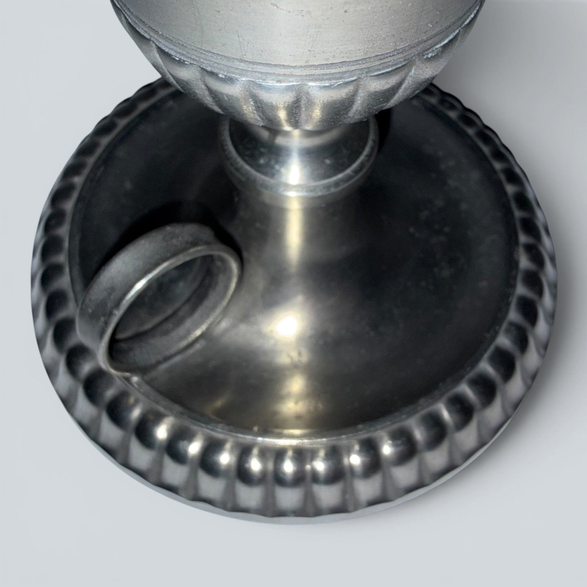 Pewter Cup and Saucer Fluid / Whale Oil Lamp w/ Double Tube Burner, Caps AntiqueAntiquesEtcetera
