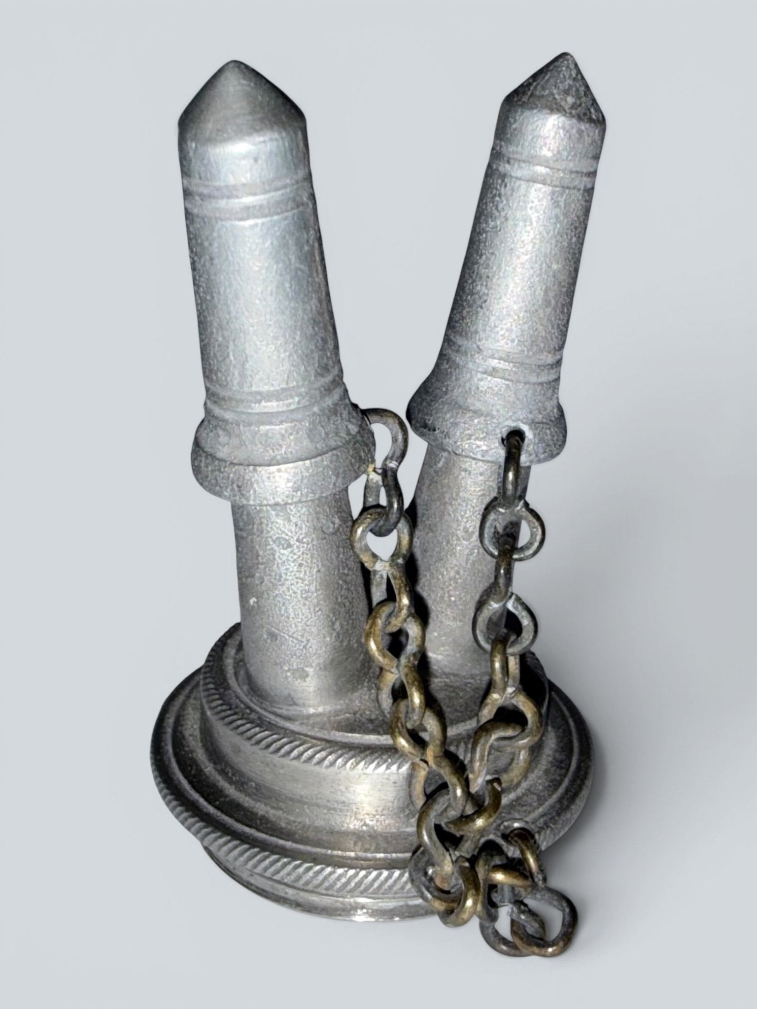 Pewter Cup and Saucer Fluid / Whale Oil Lamp w/ Double Tube Burner, Caps AntiqueAntiquesEtcetera