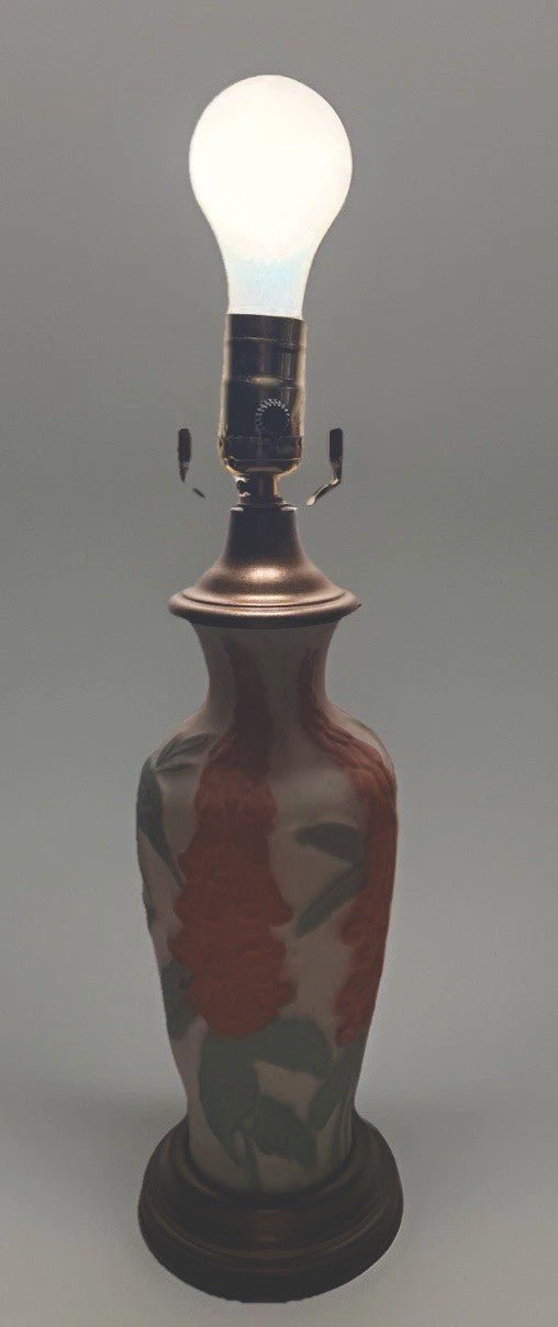 Phoenix Consolidated Glass Lamp Coral Foxglove 2681 w/ Harp "Martele" Art Glass - AntiquesEtceteraPhoenix Consolidated Glass Lamp Coral Foxglove 2681 w/ Harp "Martele" Art GlassPhoenix / Consolidated GlassAntiquesEtcetera