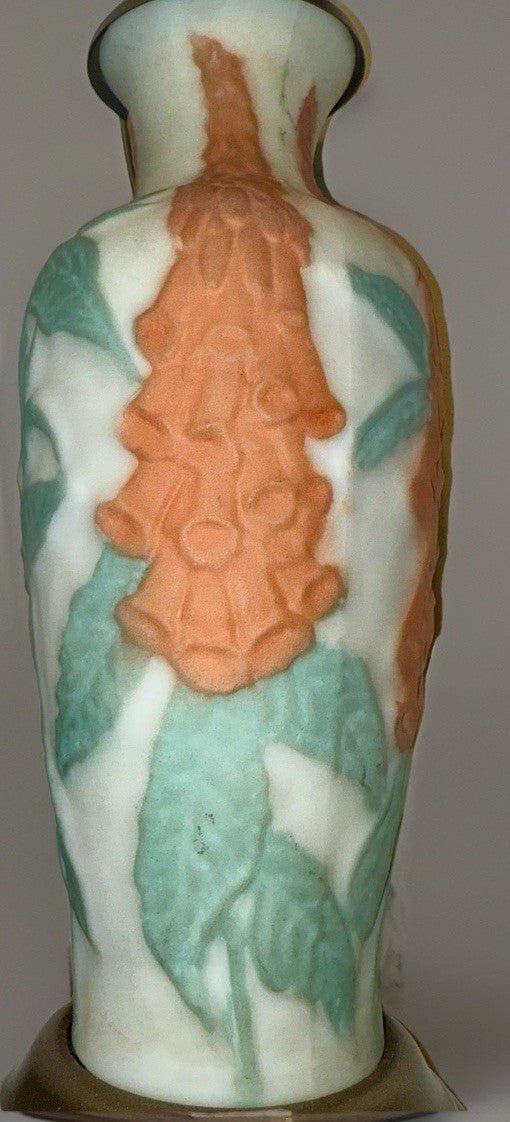 Phoenix Consolidated Glass Lamp Coral Foxglove 2681 w/ Harp "Martele" Art Glass - AntiquesEtceteraPhoenix Consolidated Glass Lamp Coral Foxglove 2681 w/ Harp "Martele" Art GlassPhoenix / Consolidated GlassAntiquesEtcetera