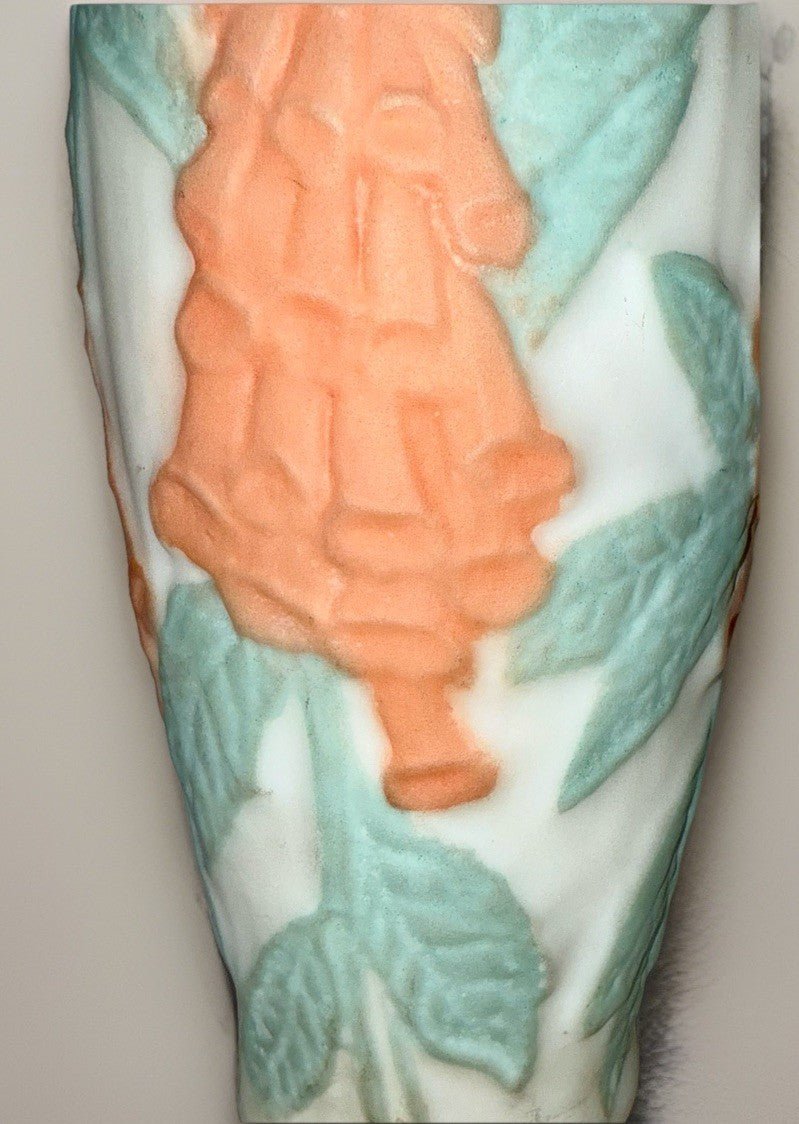 Phoenix Consolidated Glass Lamp Coral Foxglove 2681 w/ Harp "Martele" Art Glass - AntiquesEtceteraPhoenix Consolidated Glass Lamp Coral Foxglove 2681 w/ Harp "Martele" Art GlassPhoenix / Consolidated GlassAntiquesEtcetera