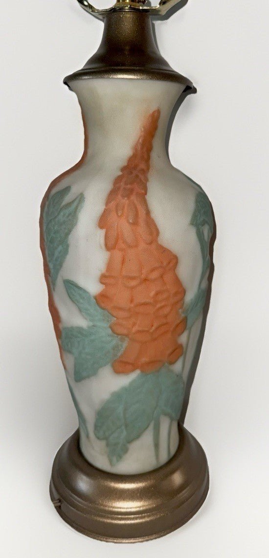 Phoenix Consolidated Glass Lamp Coral Foxglove 2681 w/ Harp "Martele" Art Glass - AntiquesEtceteraPhoenix Consolidated Glass Lamp Coral Foxglove 2681 w/ Harp "Martele" Art GlassPhoenix / Consolidated GlassAntiquesEtcetera