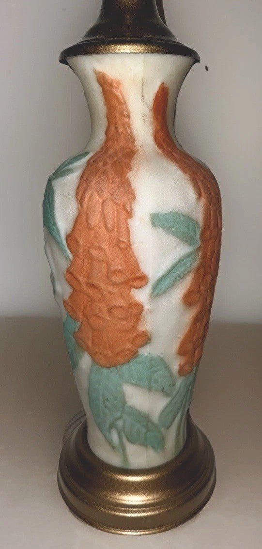 Phoenix Consolidated Glass Lamp Coral Foxglove 2681 w/ Harp "Martele" Art Glass - AntiquesEtceteraPhoenix Consolidated Glass Lamp Coral Foxglove 2681 w/ Harp "Martele" Art GlassPhoenix / Consolidated GlassAntiquesEtcetera