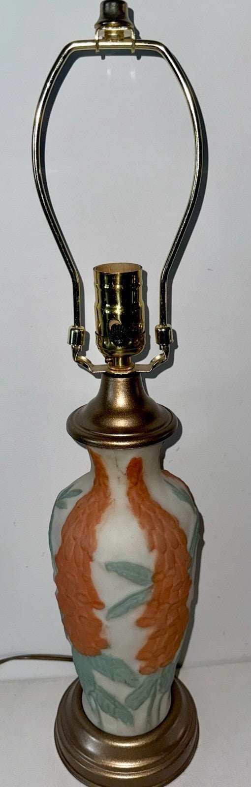 Phoenix Consolidated Glass Lamp Coral Foxglove 2681 w/ Harp "Martele" Art Glass - AntiquesEtceteraPhoenix Consolidated Glass Lamp Coral Foxglove 2681 w/ Harp "Martele" Art GlassPhoenix / Consolidated GlassAntiquesEtcetera