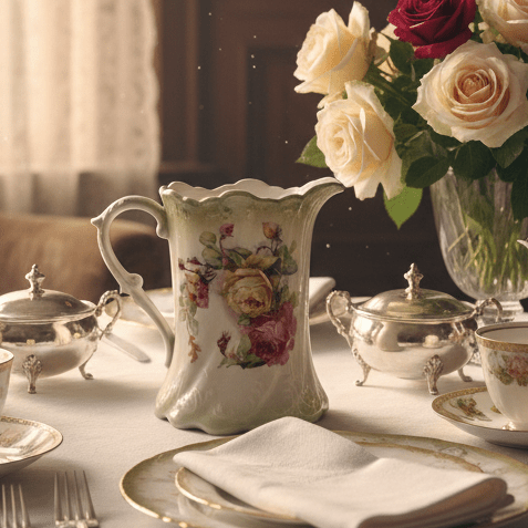 Porcelain Milk Pitcher Rose Garland Motif C P Co DIXIE Stamp Antique 6 3/8" High - AntiquesEtceteraPorcelain Milk Pitcher Rose Garland Motif C P Co DIXIE Stamp Antique 6 3/8" HighMilk PitcherC P Co. DixieAntiquesEtcetera