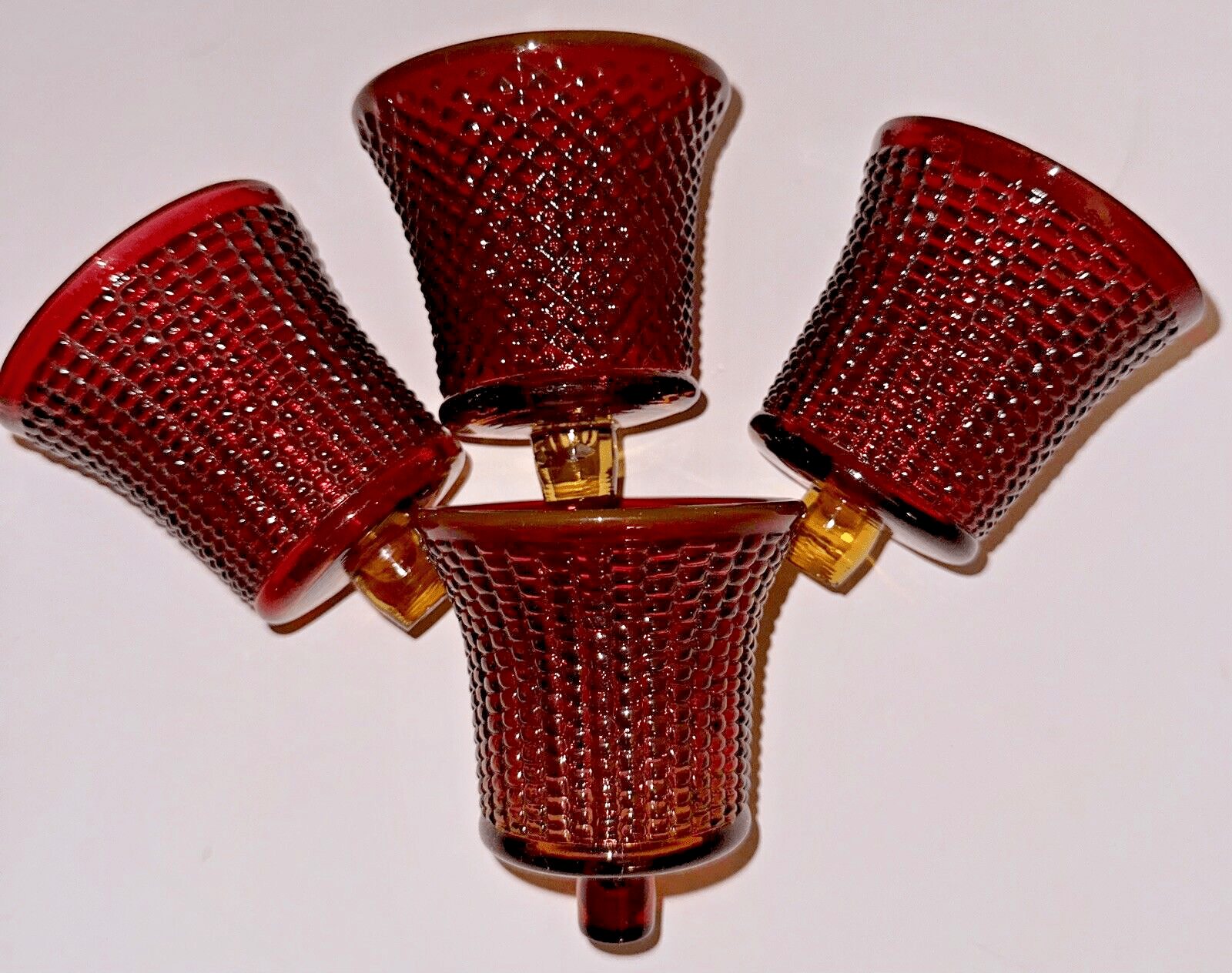 Pretty Set of 4 Vintage Amberina Glass Votive Candle Cup Holders Corn Cob Rows - AntiquesEtceteraPretty Set of 4 Vintage Amberina Glass Votive Candle Cup Holders Corn Cob RowsAntiquesEtceteraAntiquesEtcetera