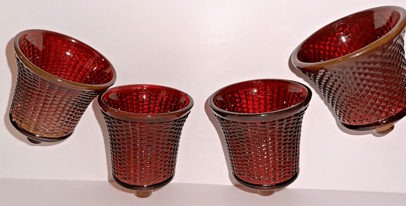Pretty Set of 4 Vintage Amberina Glass Votive Candle Cup Holders Corn Cob Rows - AntiquesEtceteraPretty Set of 4 Vintage Amberina Glass Votive Candle Cup Holders Corn Cob RowsAntiquesEtceteraAntiquesEtcetera