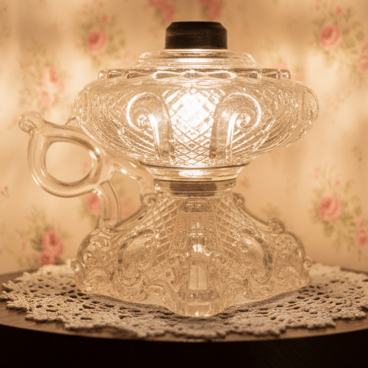 Princess Feather Footed Hand Oil Lamp Kerosene Unusual Variation of Handle THUROAntiquesEtcetera