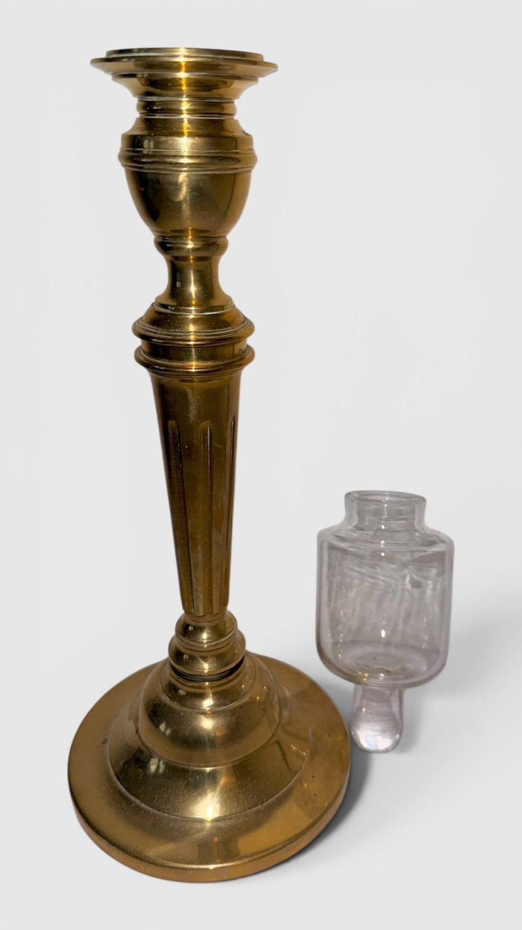 Rare Whale Oil Candlestick Peg Lamp w/ Holder Colorless Glass - for Cork BurnerAntiquesEtcetera