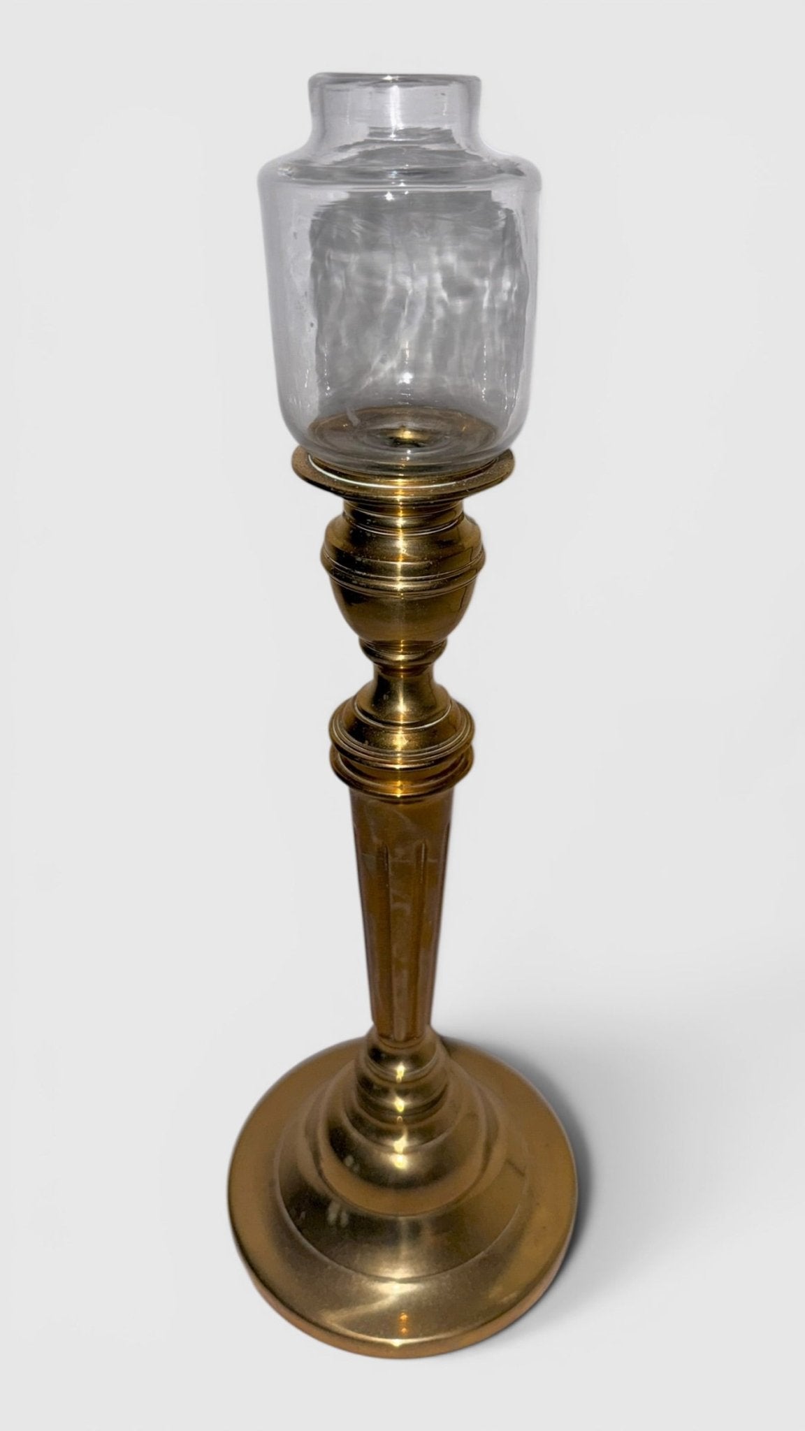 Rare Whale Oil Candlestick Peg Lamp w/ Holder Colorless Glass - for Cork BurnerAntiquesEtcetera