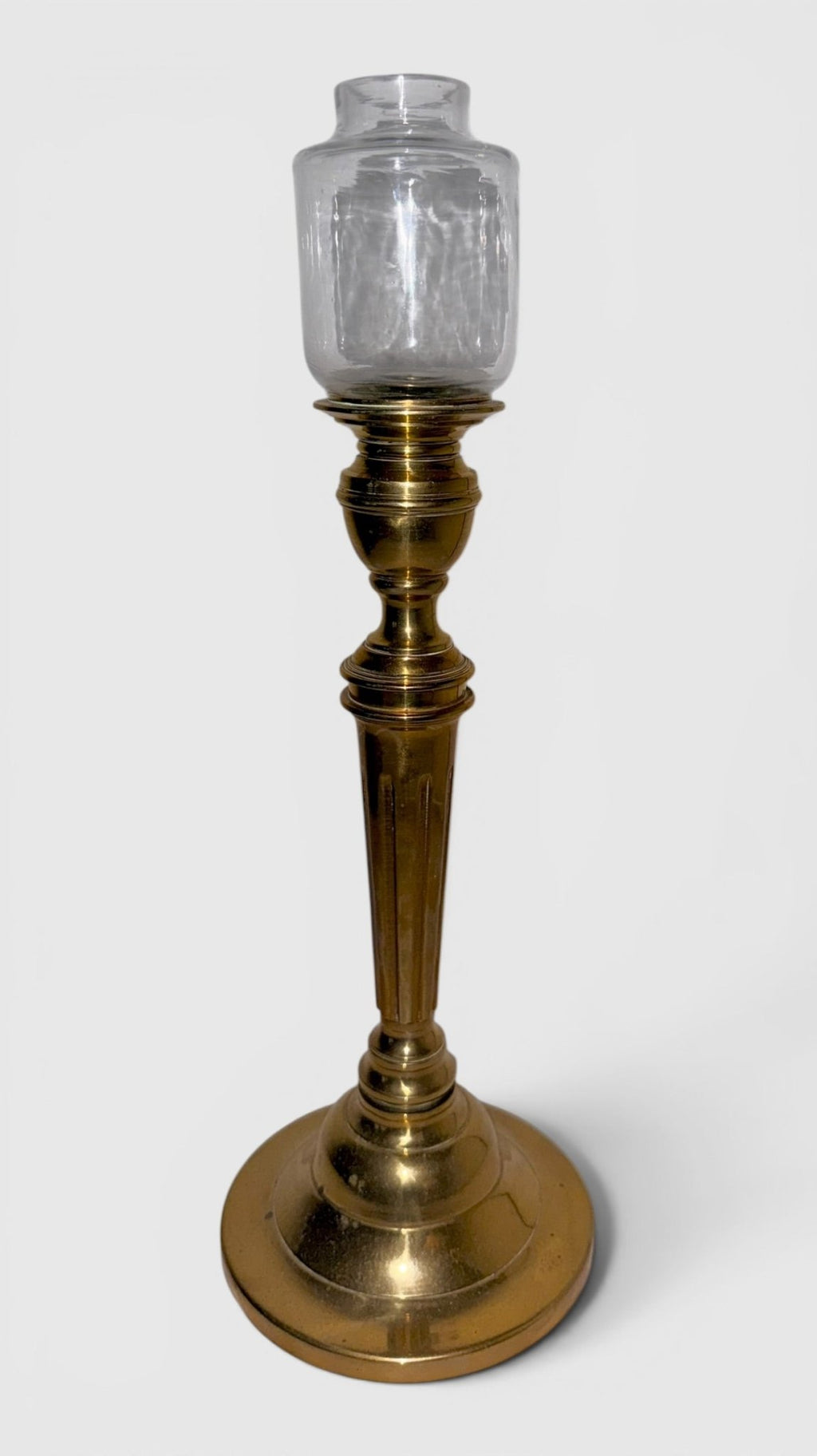 Rare Whale Oil Candlestick Peg Lamp w/ Holder Colorless Glass - for Cork BurnerAntiquesEtcetera