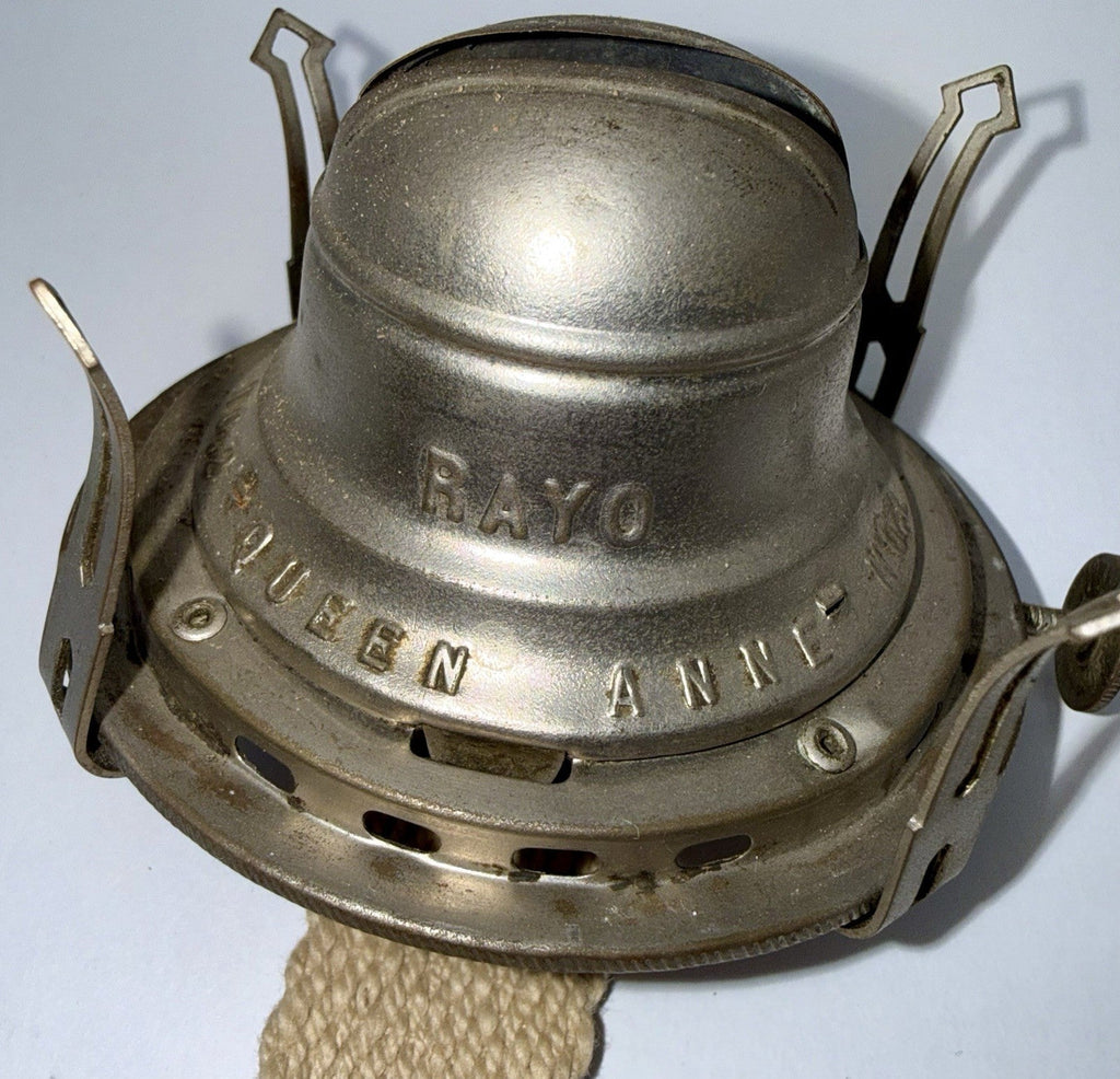Rayo Queen Anne Kerosene Oil Lamp Burner No. 2 Size with Pie Crust Glass Chimney - AntiquesEtceteraRayo Queen Anne Kerosene Oil Lamp Burner No. 2 Size with Pie Crust Glass ChimneyScovill Mfg. Co. RayoAntiquesEtcetera
