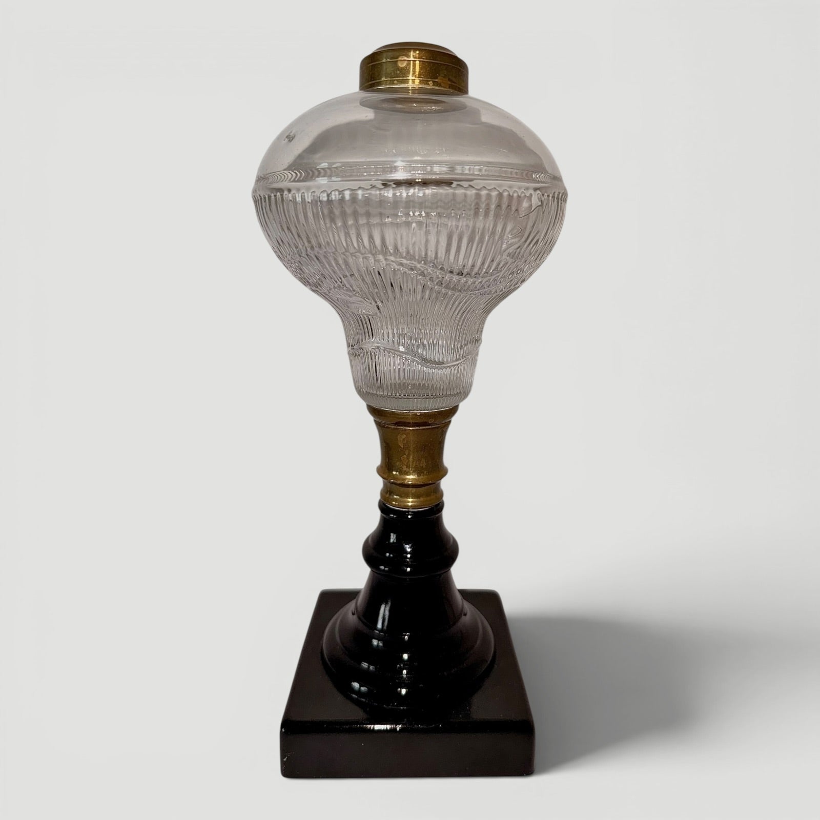 Ribbed Acorn Kerosene / Oil Stand Lamp with Opaque Onyx Black Glass BaseAntiquesEtcetera
