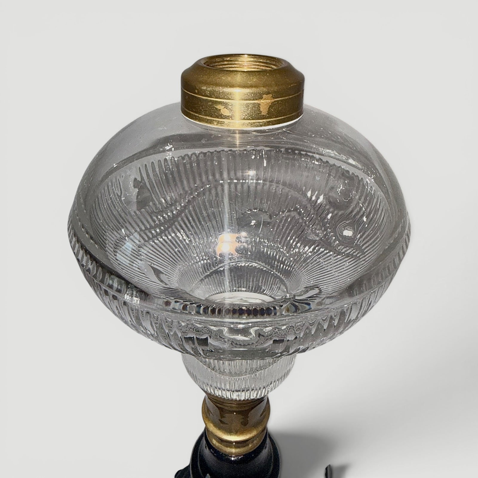 Ribbed Acorn Kerosene / Oil Stand Lamp with Opaque Onyx Black Glass BaseAntiquesEtcetera