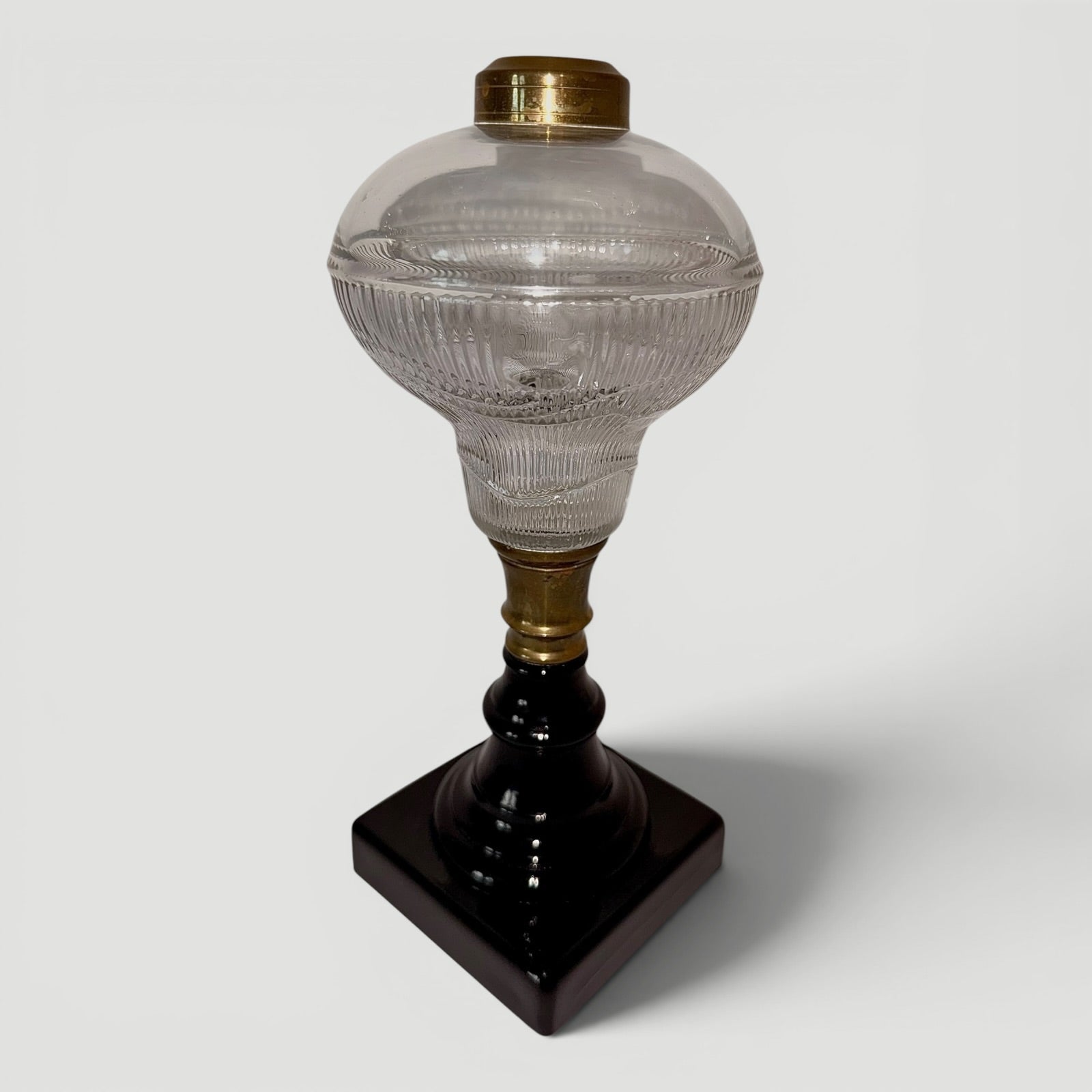 Ribbed Acorn Kerosene / Oil Stand Lamp with Opaque Onyx Black Glass BaseAntiquesEtcetera