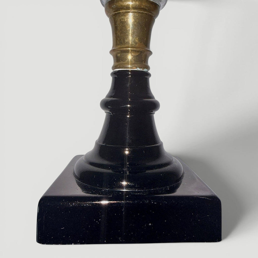 Ribbed Acorn Kerosene / Oil Stand Lamp with Opaque Onyx Black Glass BaseAntiquesEtcetera