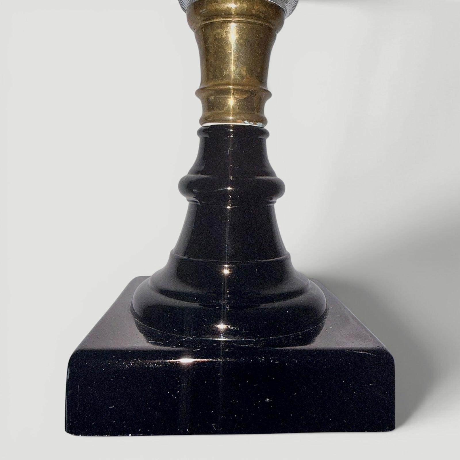 Ribbed Acorn Kerosene / Oil Stand Lamp with Opaque Onyx Black Glass BaseAntiquesEtcetera