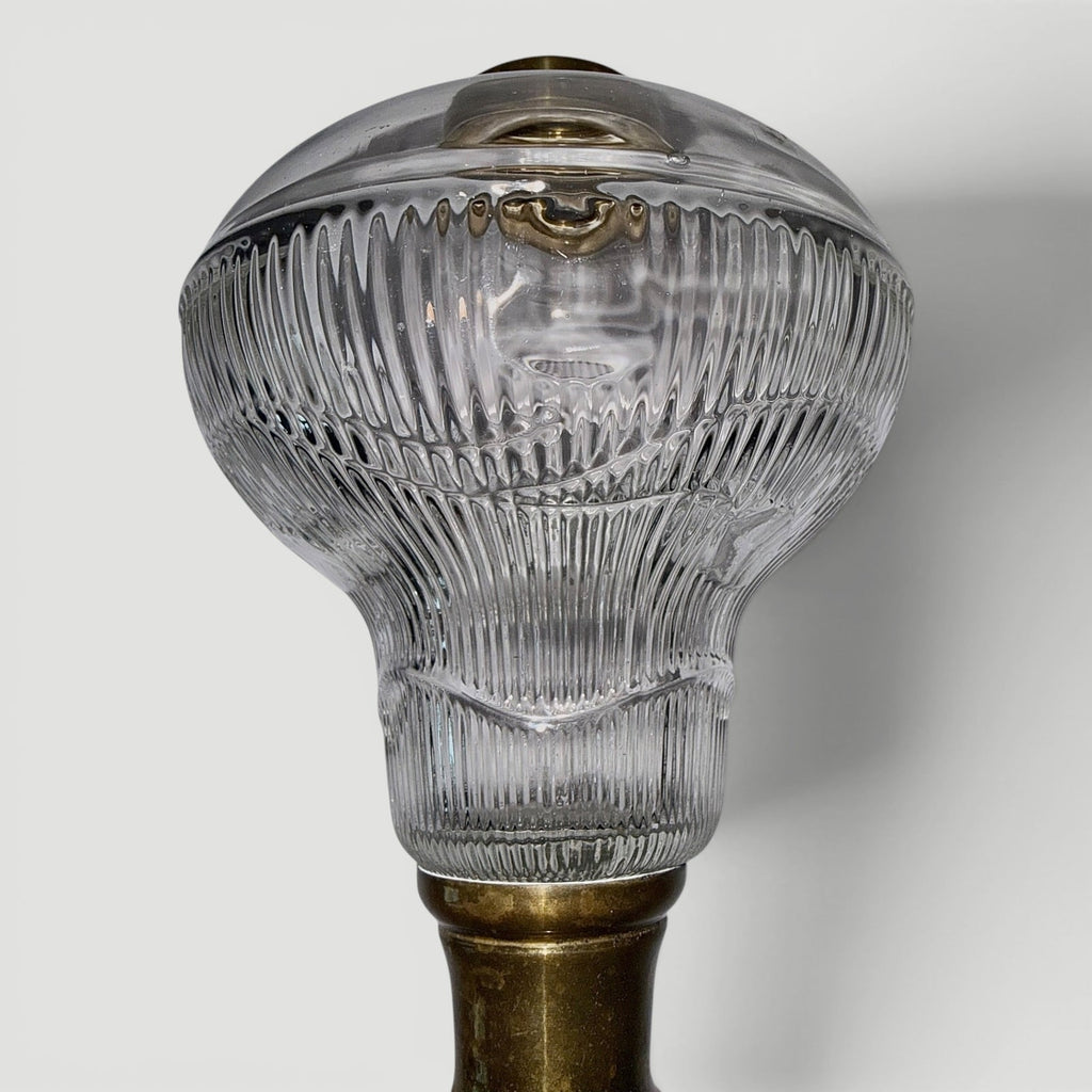 Ribbed Acorn Kerosene / Oil Stand Lamp with Opaque Onyx Black Glass BaseAntiquesEtcetera