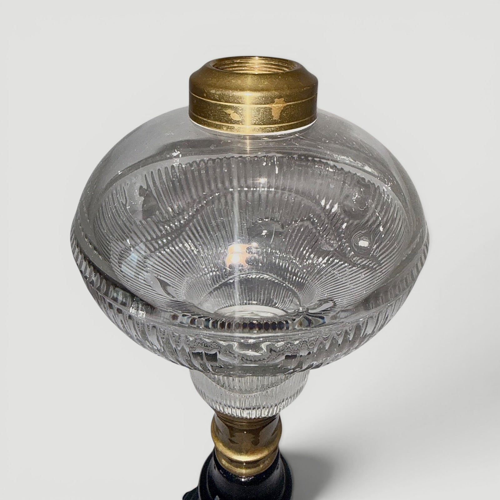 Ribbed Acorn Kerosene / Oil Stand Lamp with Opaque Onyx Black Glass BaseAntiquesEtcetera
