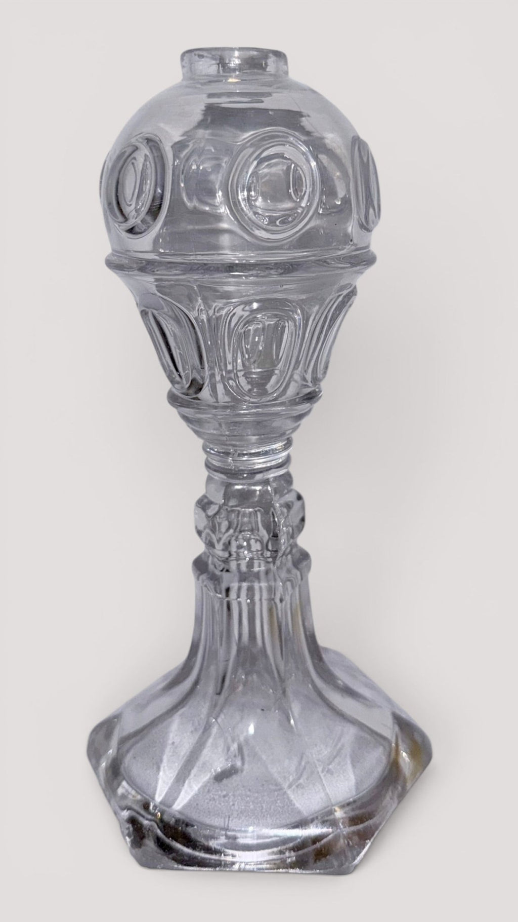 Ring and Oval Whale Oil Fluid Stand Lamp for Cork Burner Hexagonal Flared FootAntiquesEtcetera