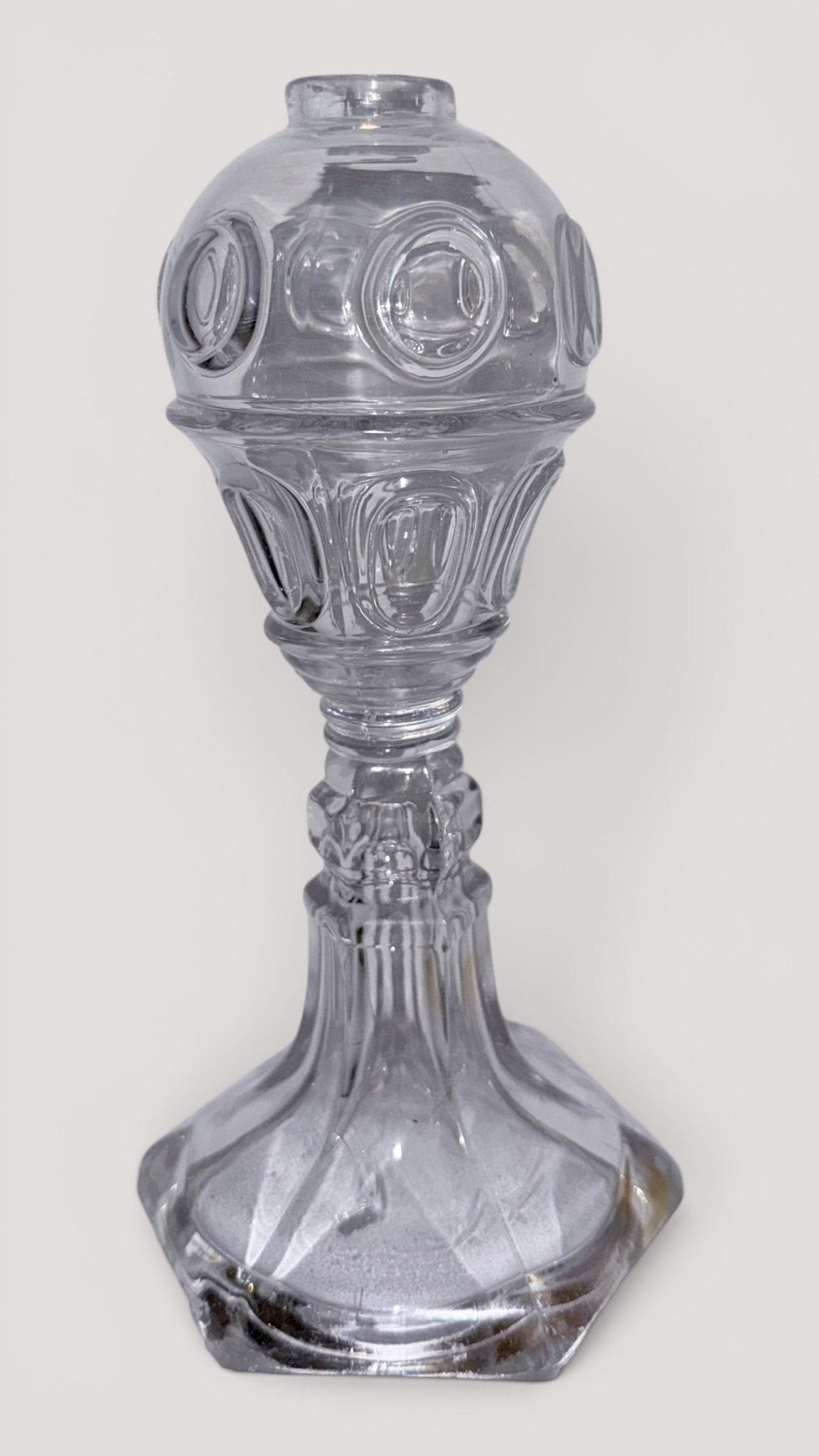 Ring and Oval Whale Oil Fluid Stand Lamp for Cork Burner Hexagonal Flared FootAntiquesEtcetera