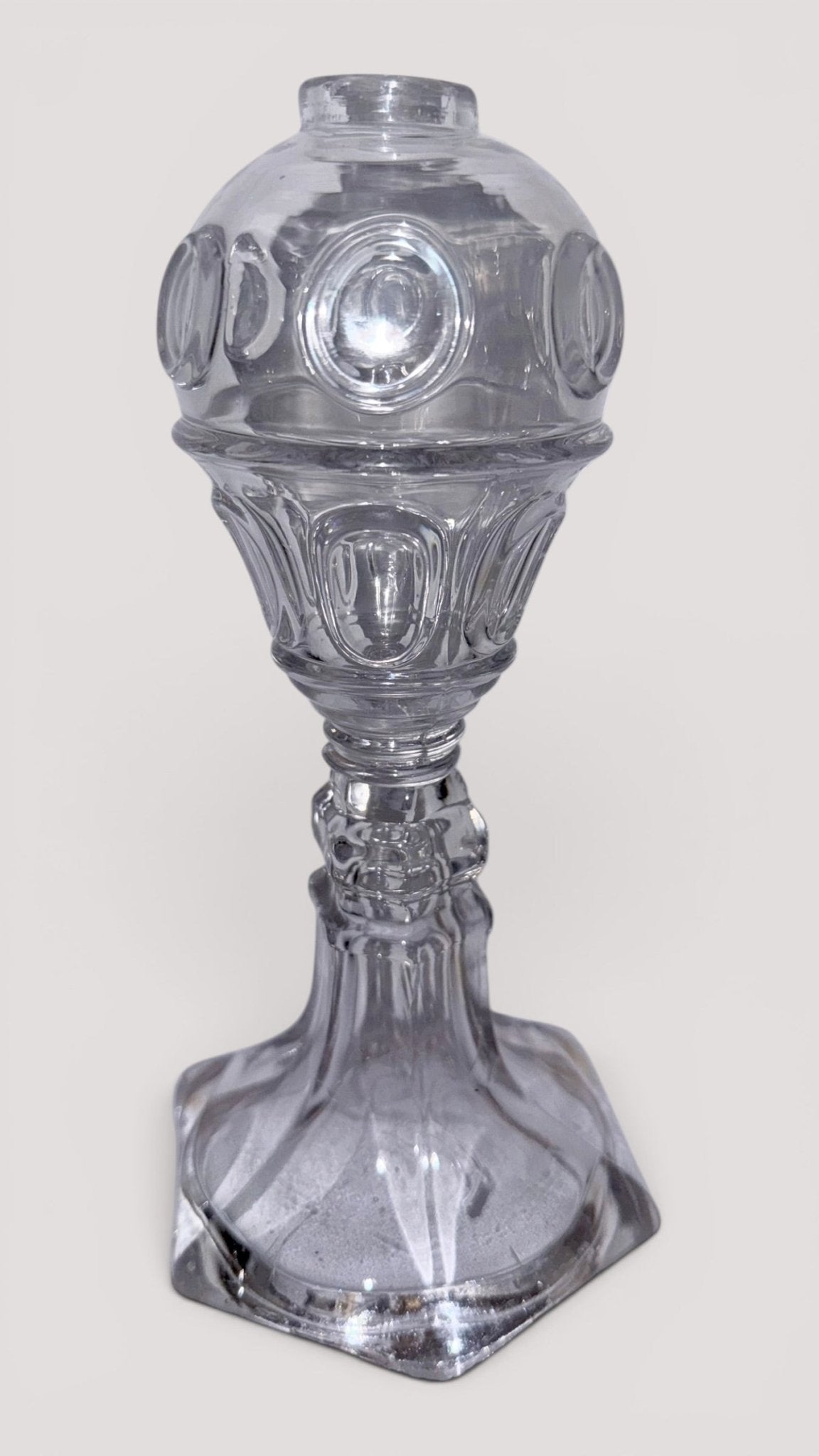 Ring and Oval Whale Oil Fluid Stand Lamp for Cork Burner Hexagonal Flared FootAntiquesEtcetera